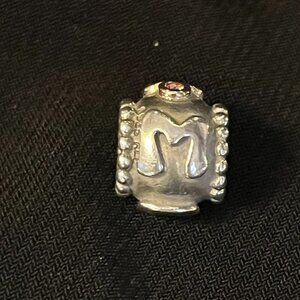 Pandora “Mom” Charm – Sterling Silver, 14K Gold & Pink CZ Flower – Retired